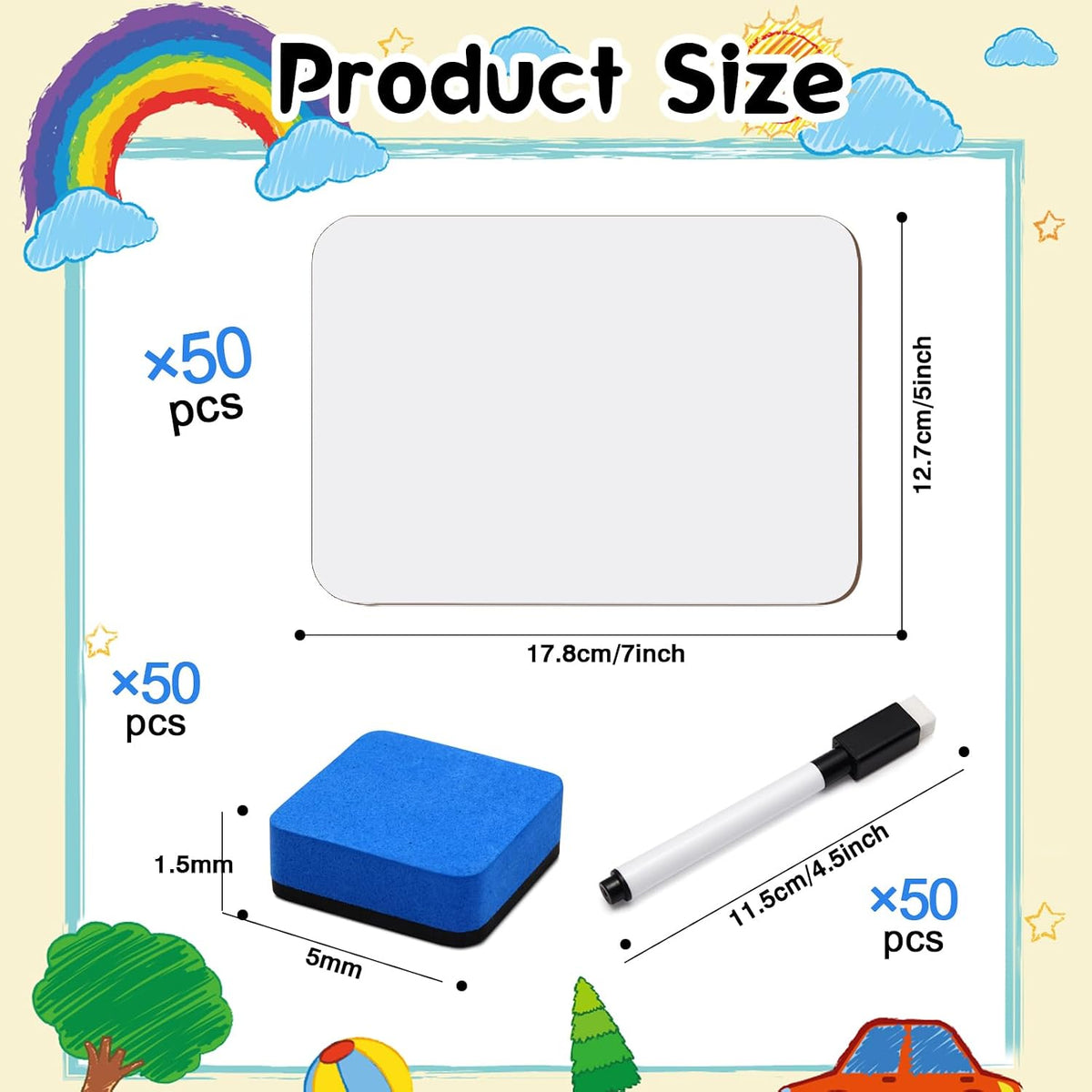 50 Pcs Small White Board 5 x 7 Inch Mini Dry Erase Board Small White Boards w...