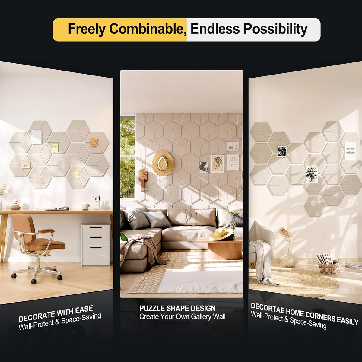 12-Pack Hexagon Cork Board Alternative for Walls Decor, 38.2" x 38.2&quo...