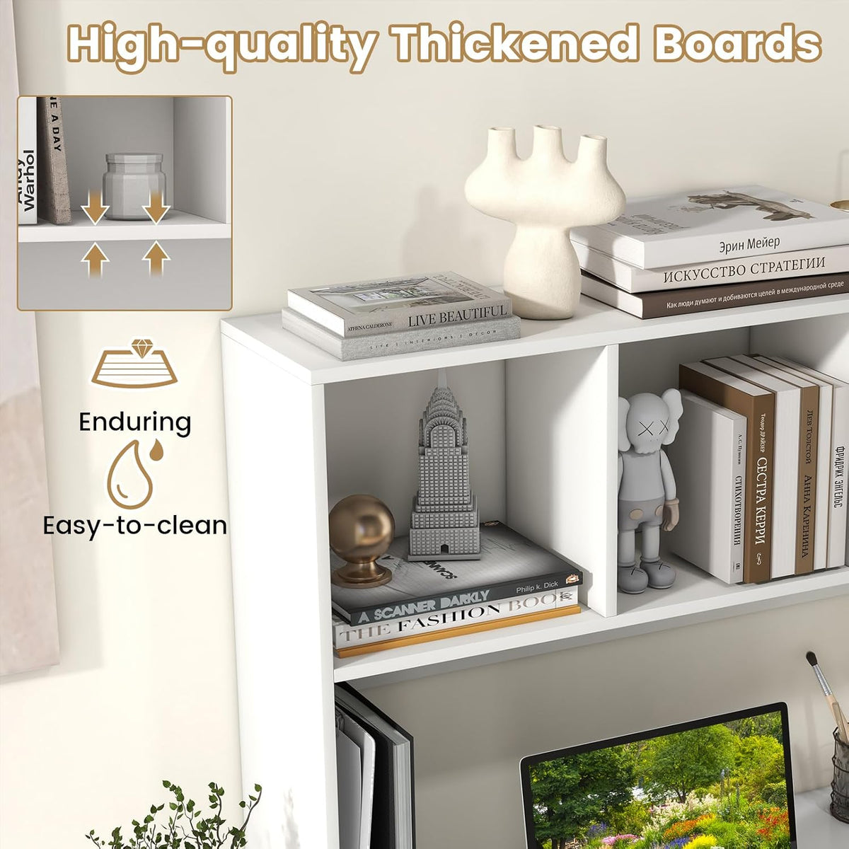 GIANTEX Desktop Bookshelf, Countertop Storage Hutch with 4 Shelves for Comput...