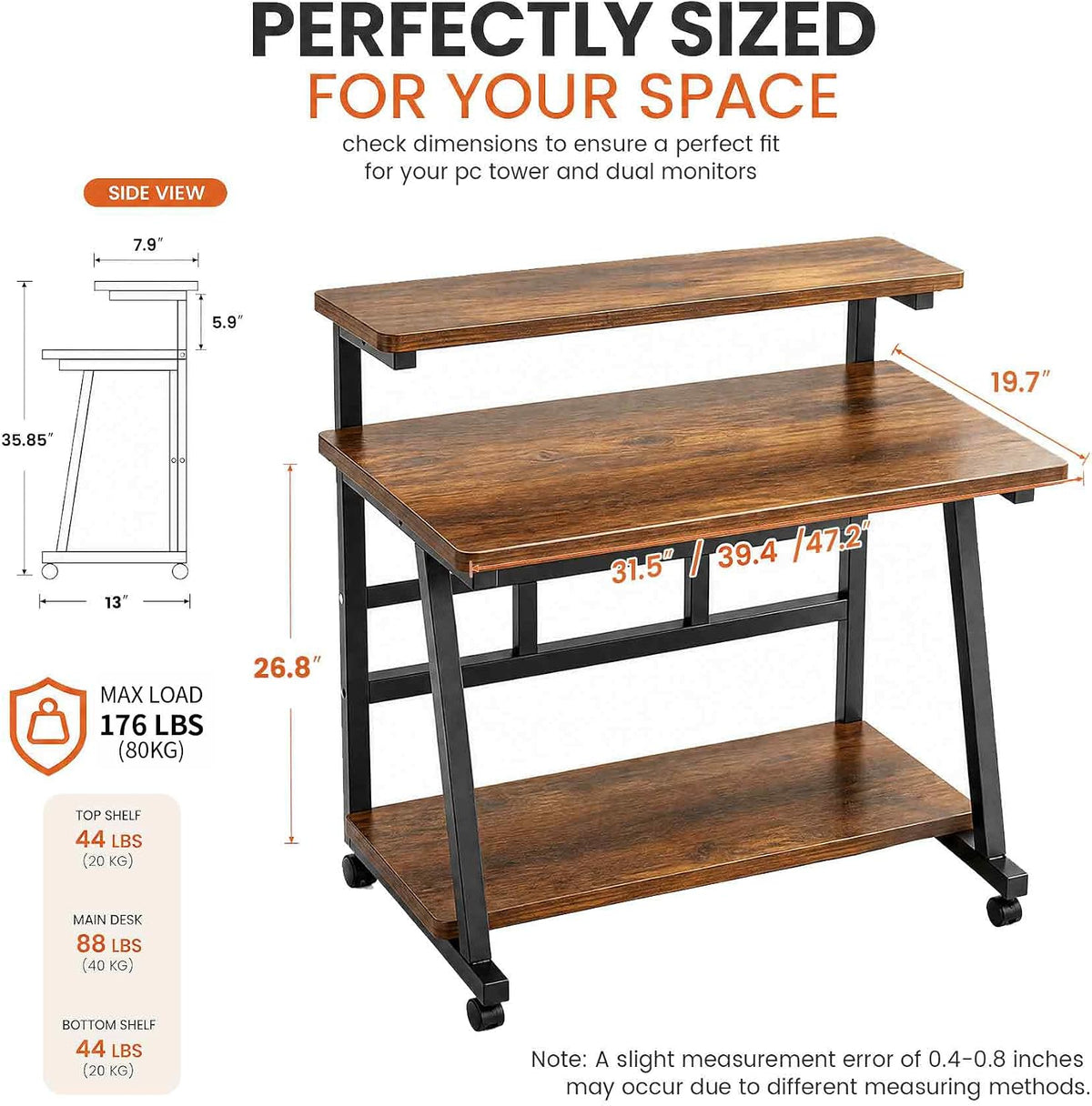 Rolling Computer Desk, 31.5 Inch Small Desks For Small Space, Portable Small ...