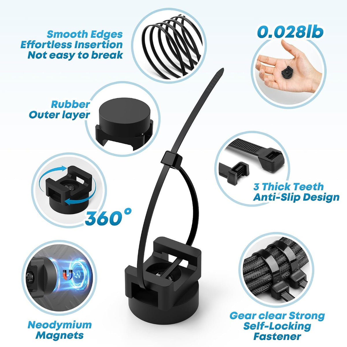 220 Pcs Magnetic Zip Tie Mount Kit(200 zip ties 20 Magnet base) Strong magnet...