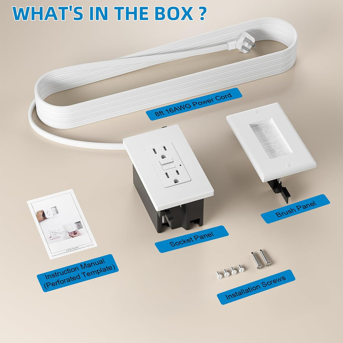 in Wall Cable Management Kit - Outlet Extender - 2AC GFCI Outlet 15amp, Recep...