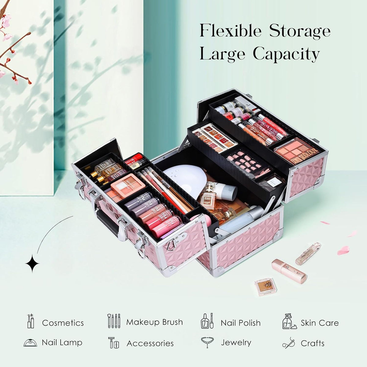 Joligrace Makeup Train Case Professional Cosmetic Organizer Aluminum Storage ...