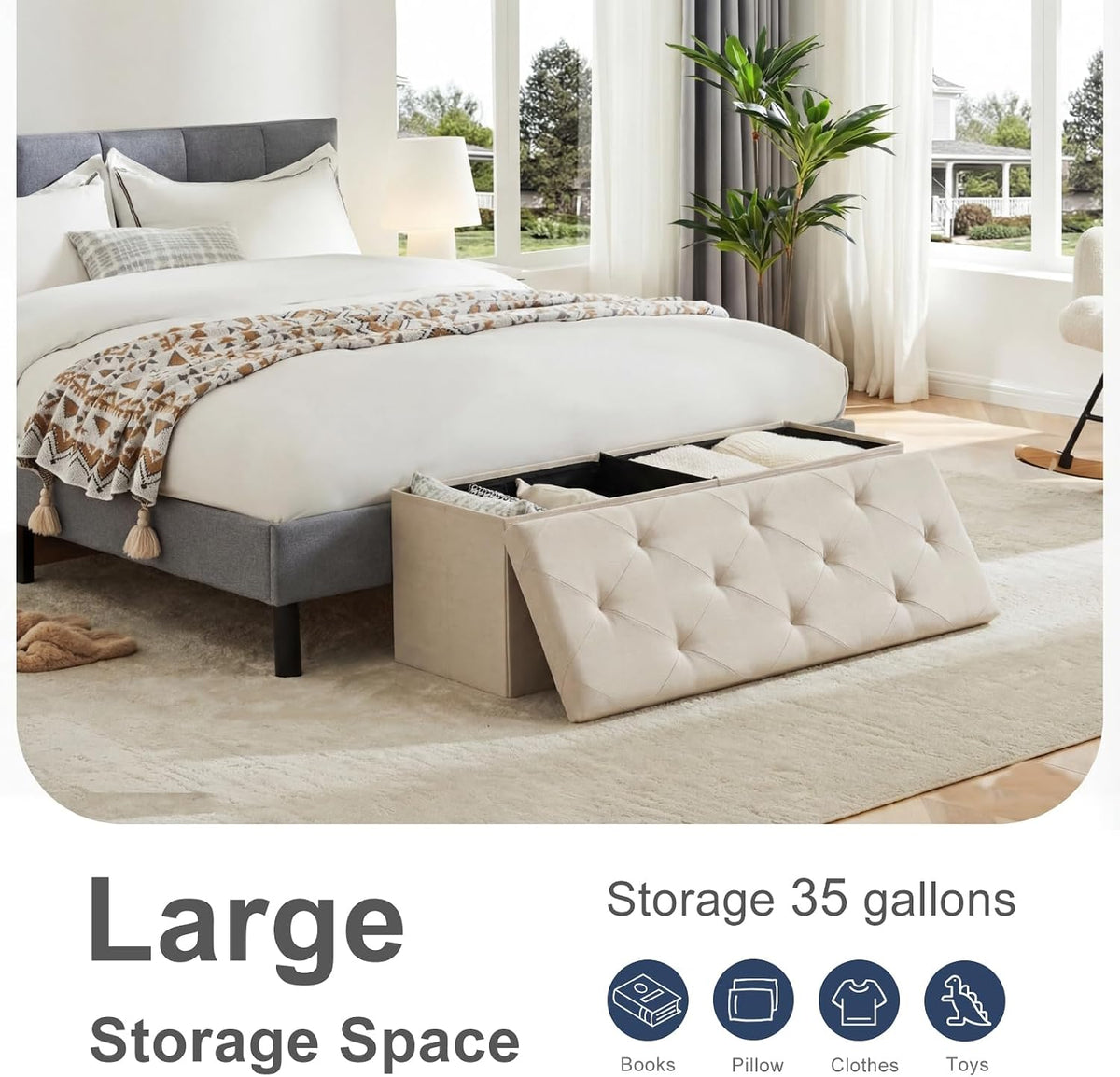 DUMOS 43 Inch Folding Storage Ottoman Bench, Large Ottoman with Storage