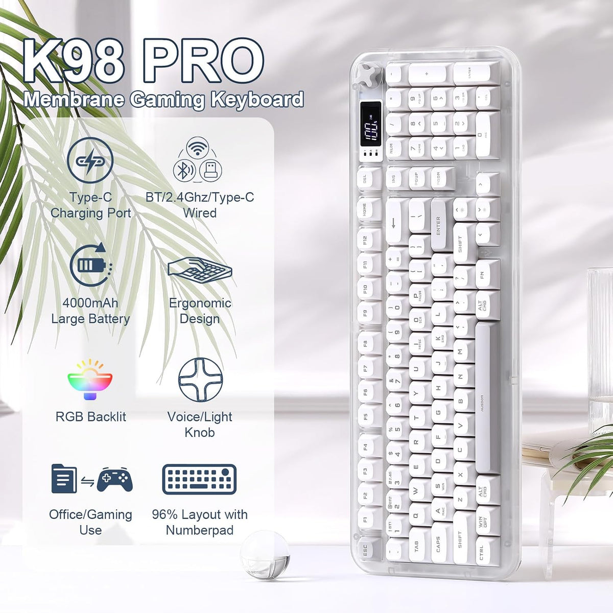 K98Pro Gaming Keyboard, Wireless Creamy Computer Keyboards(White)