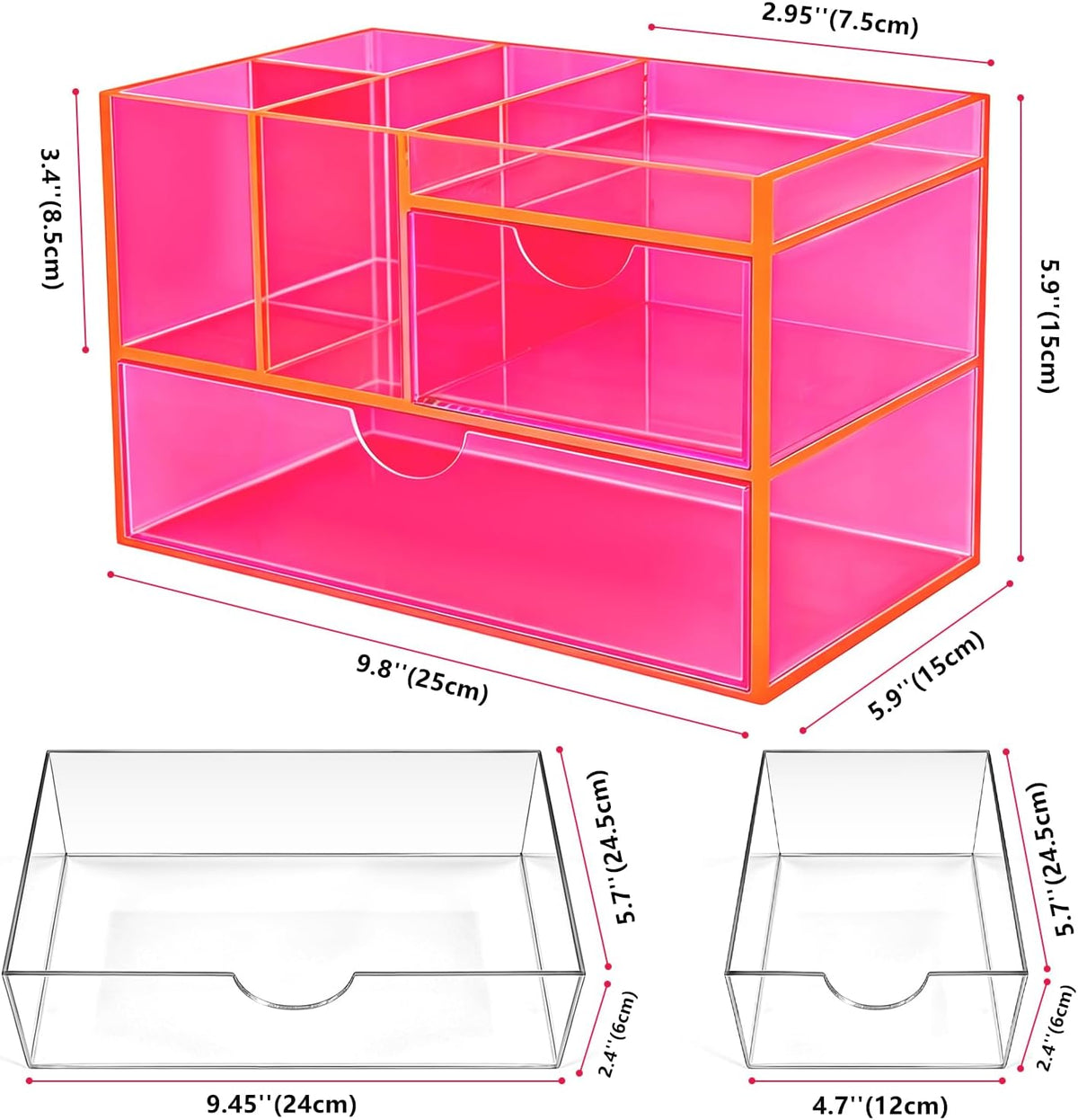 Desk Organizer with Drawers Acrylic Desktop Organizer Pen Holder Caddy for Of...