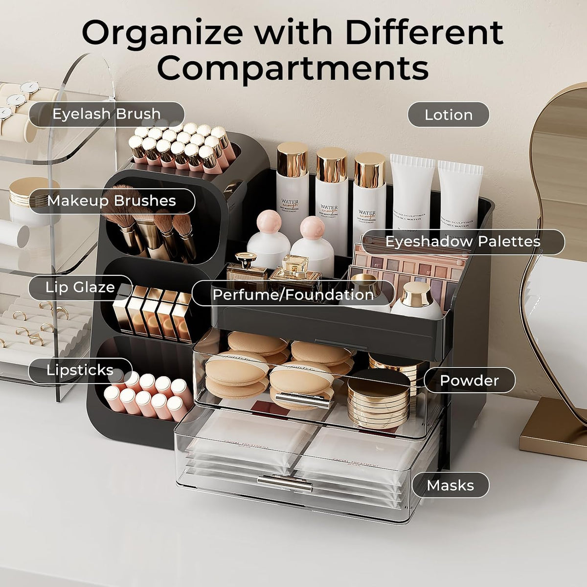 UFORU Makeup Organizer Countertop with Brush Holder for Vanity Bathroom