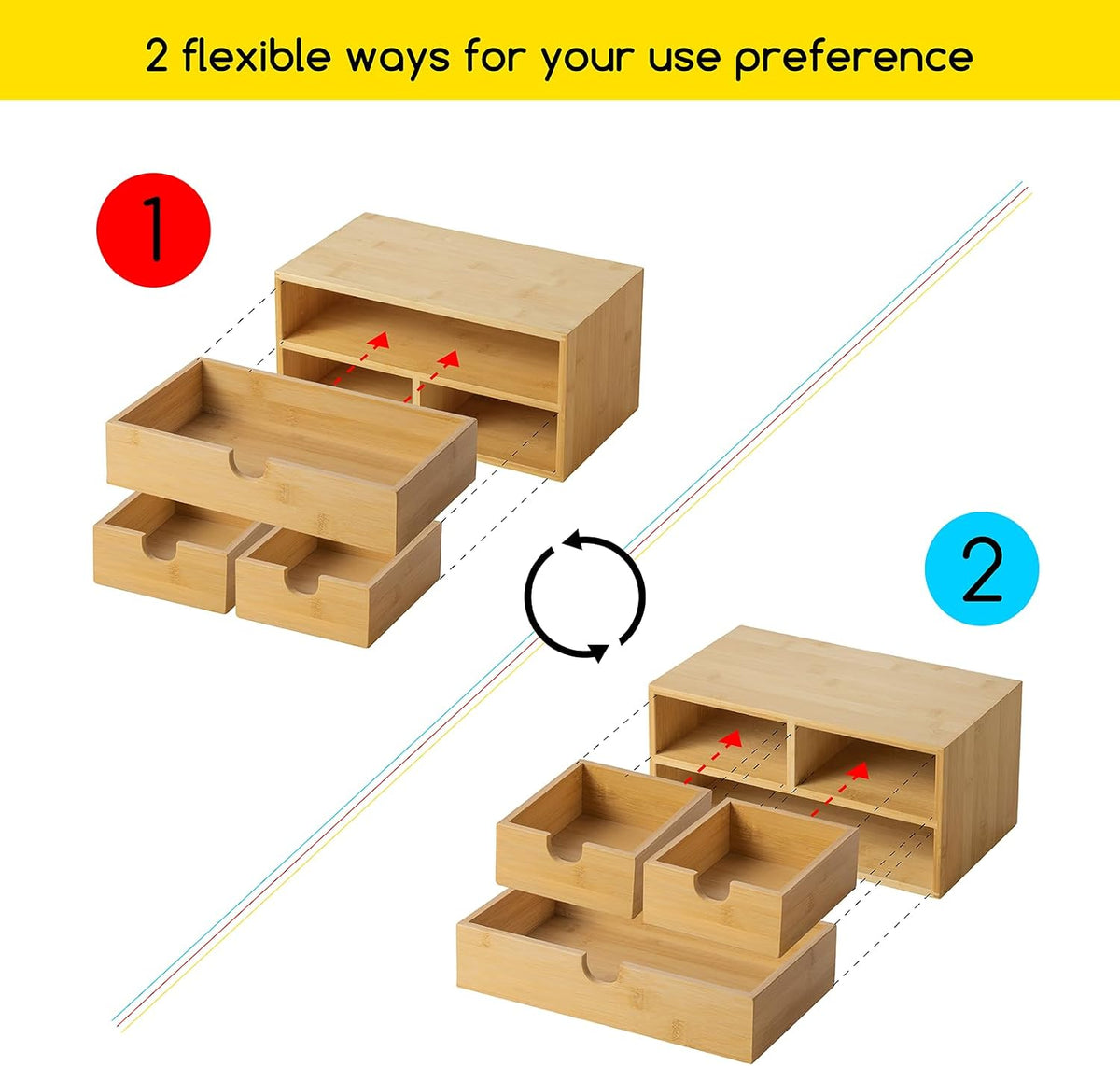 MEEDEN Bamboo Desk Organizer with Drawers: Desktop Storage Container