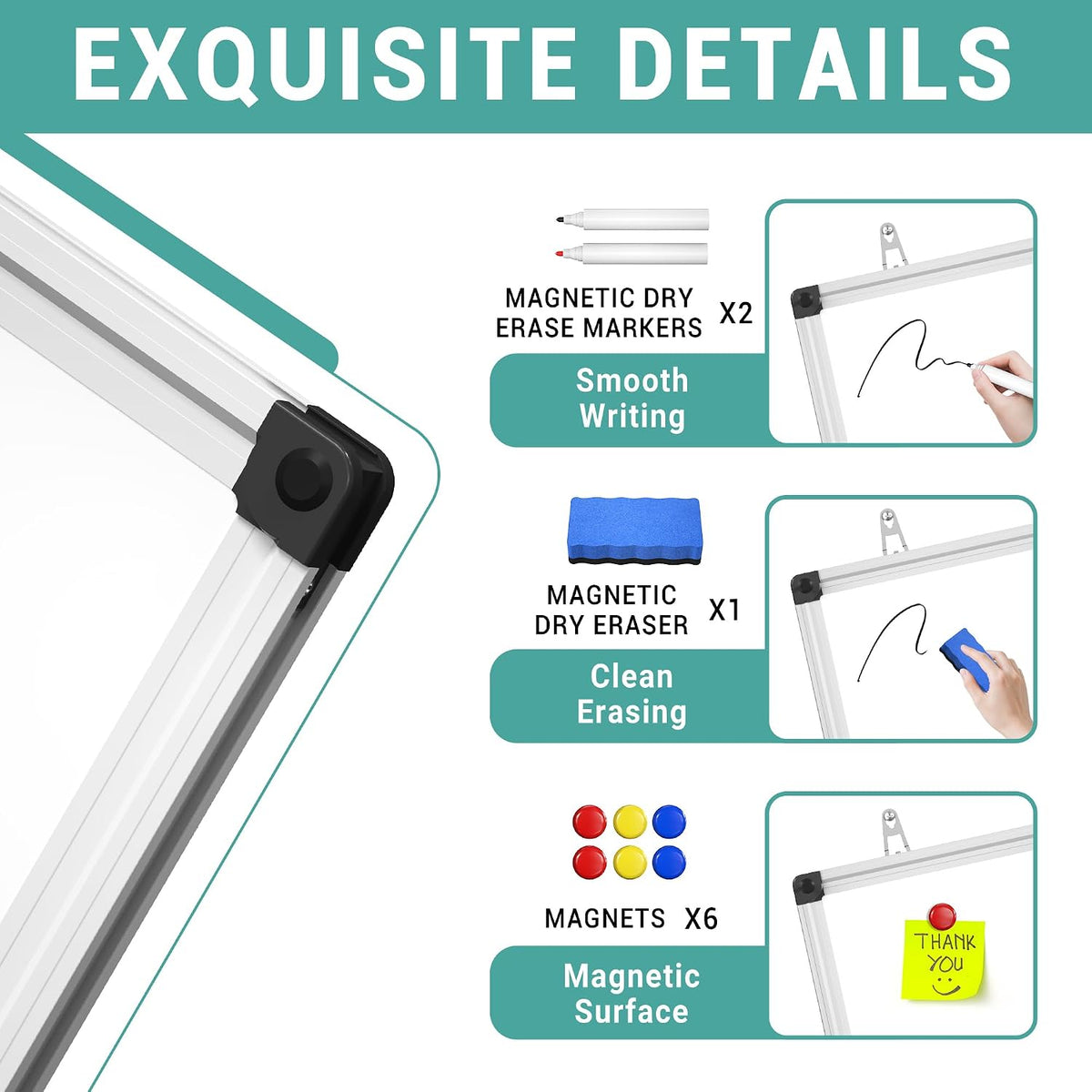 Magnetic Dry Erase White Board - 46 x 33 Inch Wall Mounted Large Whiteboard