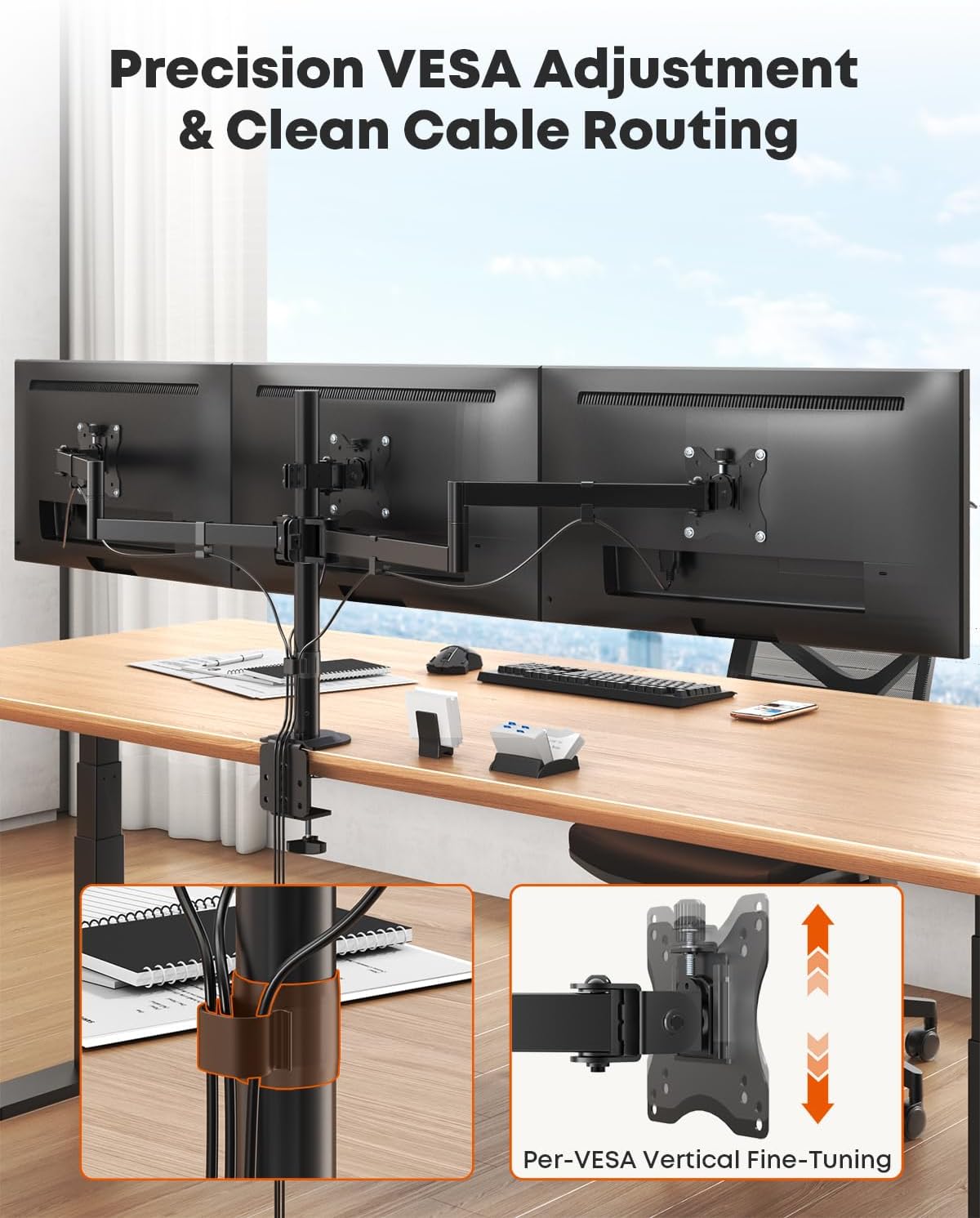 Triple Monitor Mount,Full Motion Arm Fits up to 27 inch