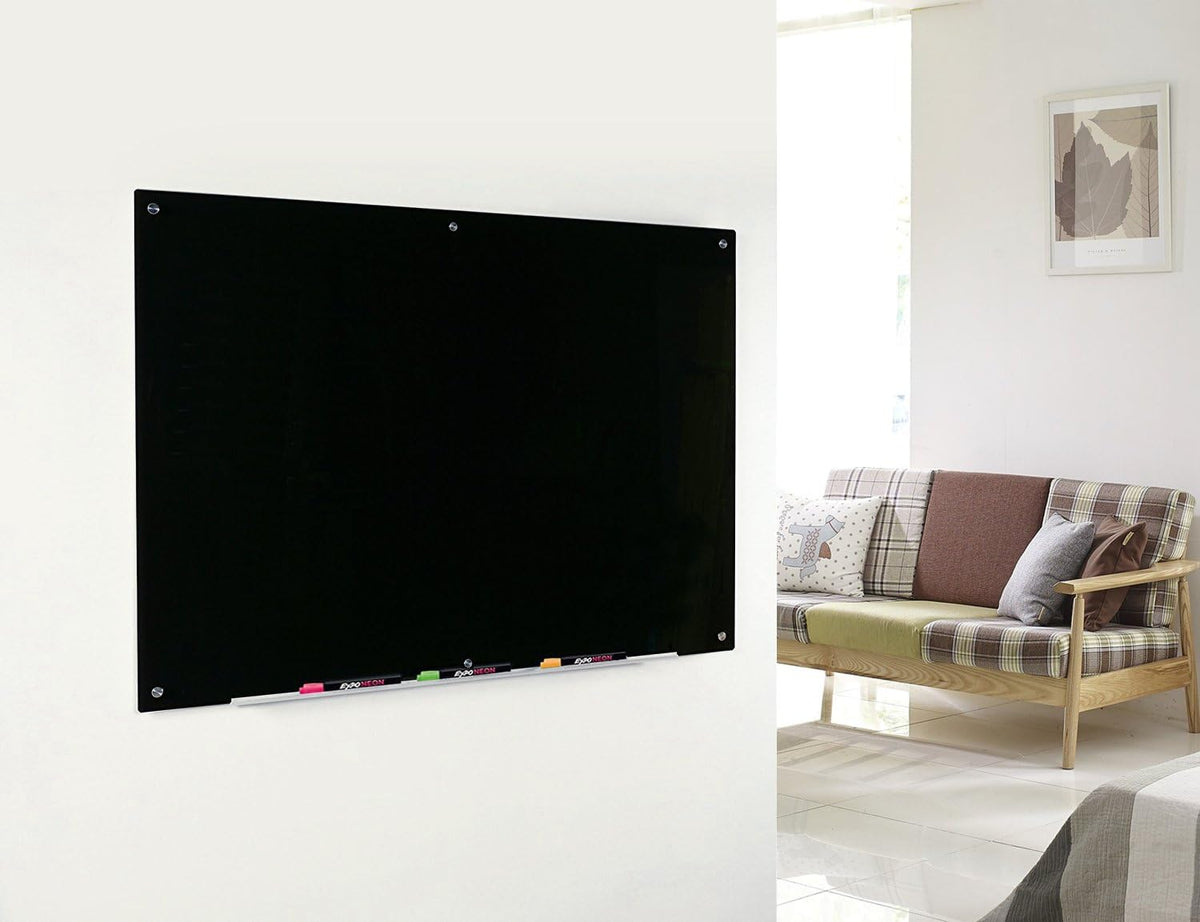 Audio-Visual Direct Magnetic Glass Dry-Erase Board, 72" x 36", Black