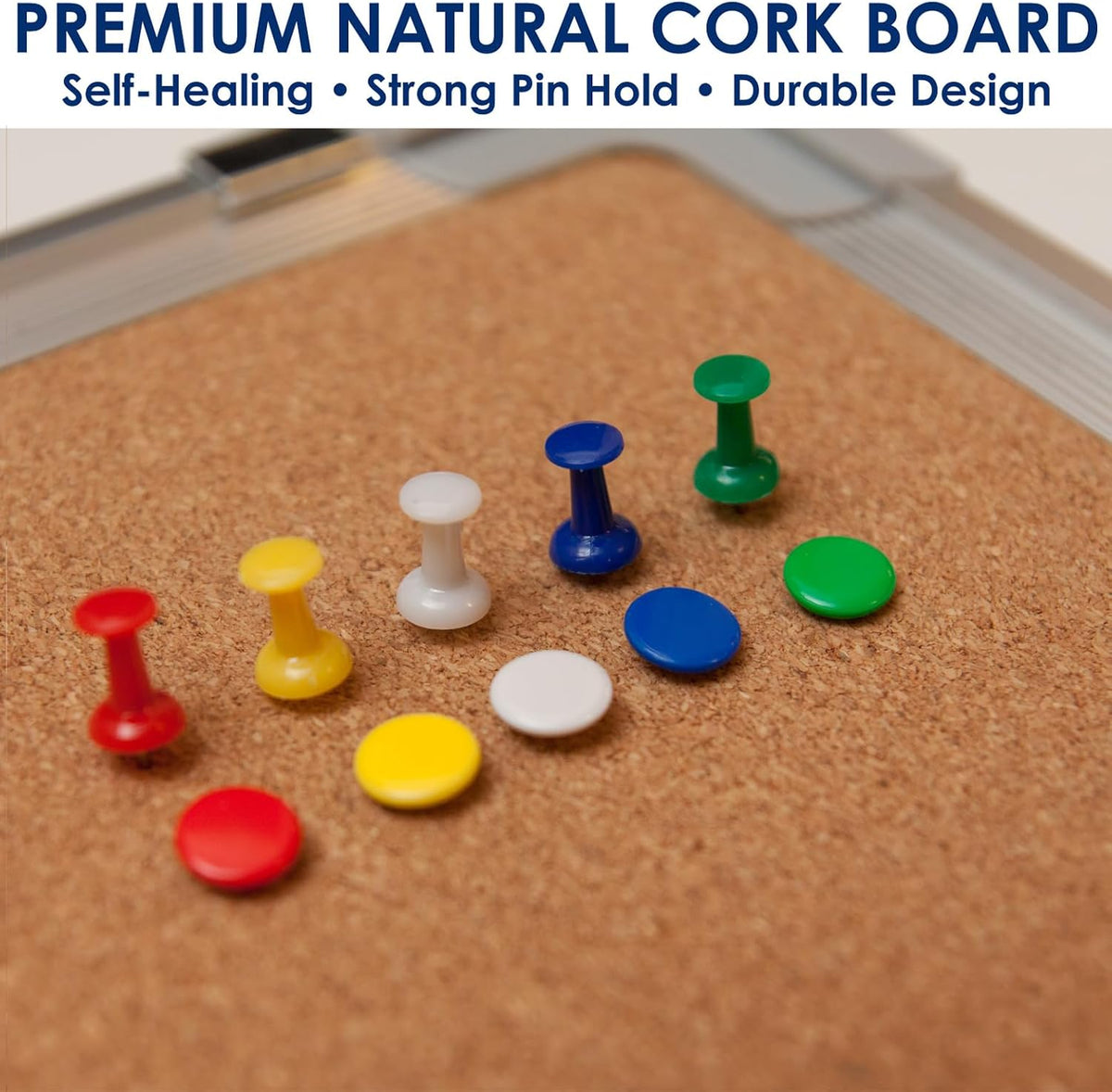 Cork Board 24x24 in, Framed Wall Hanging Bulletin Board with 10 Thumb Tacks
