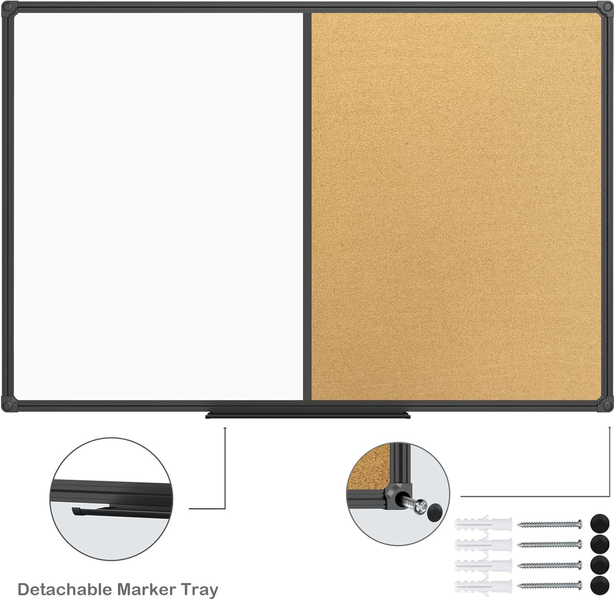JILoffice White Board & Bulletin Corkboard Combination, Combo Board 36 x ...