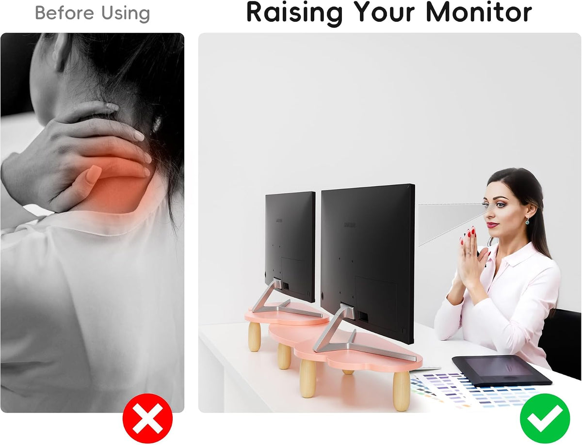 AFOOYO Dual Monitor Stand Riser, Adjustable Rainbow Cloud Desktop Organizer f...
