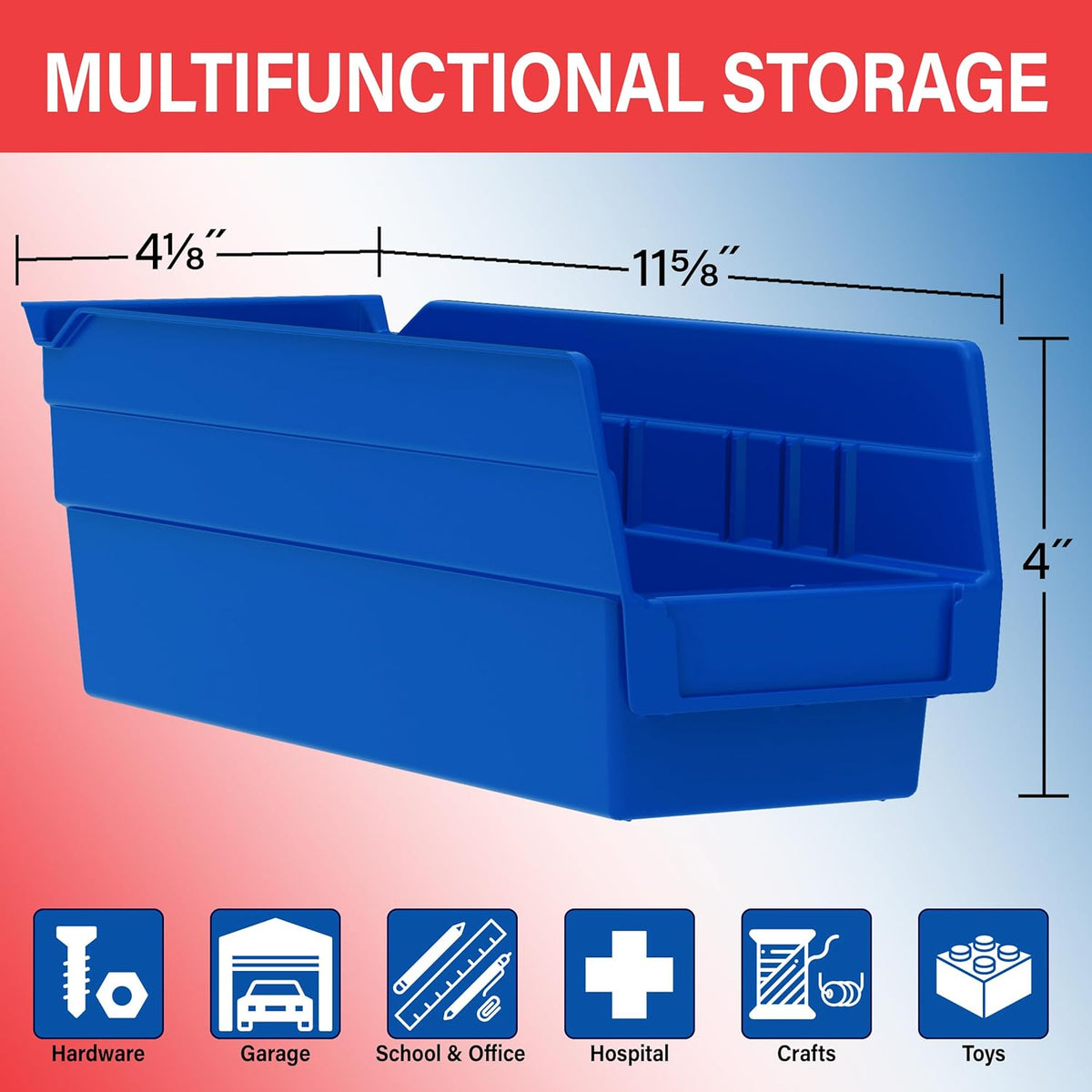 Akro-Mils 30120 Heavy Duty Plastic Shelf Bins, 12"x 4"x 4", Cl...