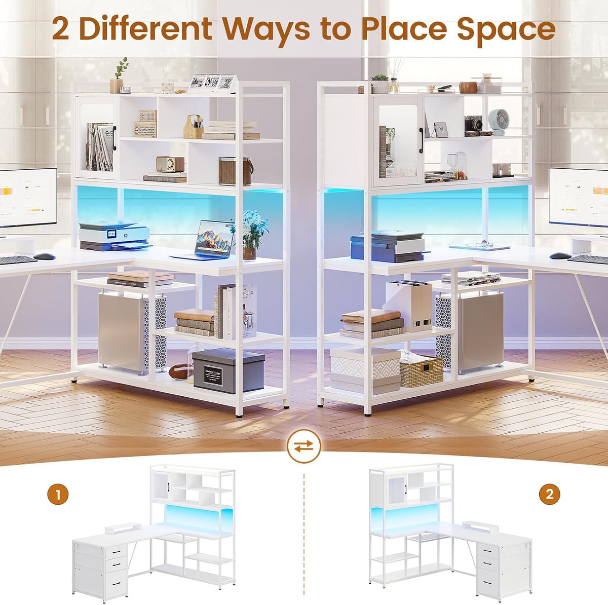 SEDETA 58'' L Shaped Computer Office Desk with 3 Drawers and Bookshelf