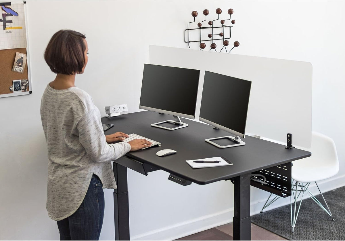 Stand Up Desk Store Under Desk Cable Management Tray Black Horizontal Compute...