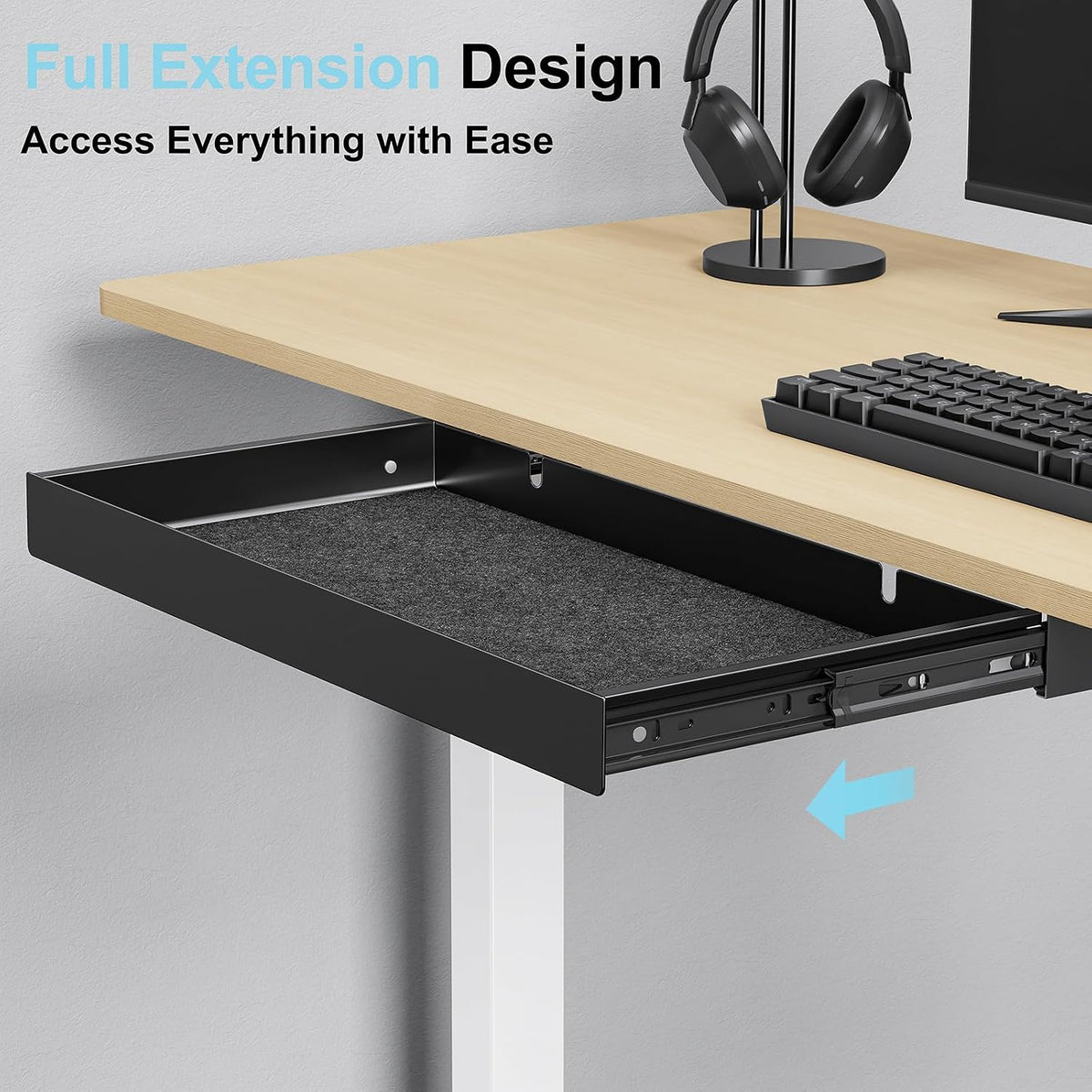 Under Desk Drawer,20.1 inch Carbon Steel Slide-Out Under Table Storage Organi...