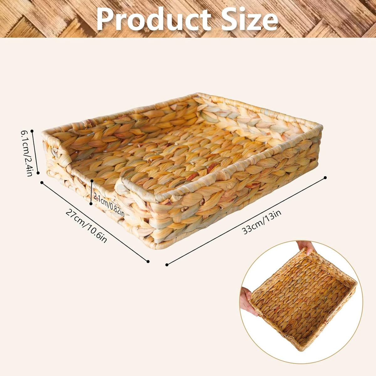 2 Pcs A4 File Tray, Natural Water Hyacinth Desk Basket, Wicker Paper Tray Fil...