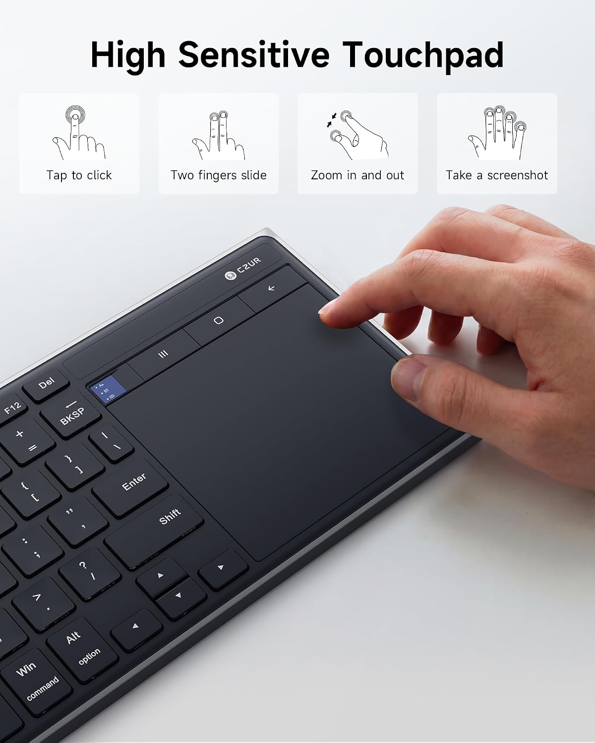 CZUR K5S Bluetooth Keyboard with Touchpad, Wireless & Wired Keyboard