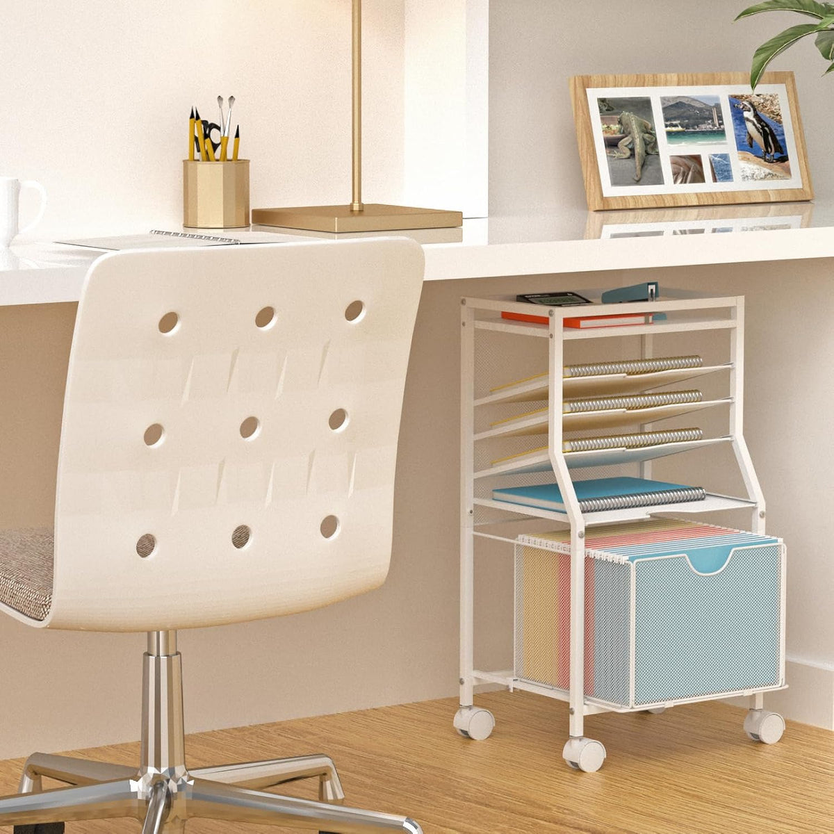 BOHDK Rolling File Cart, 6-Tier Desk File Organizer on Lockable Wheels, White...