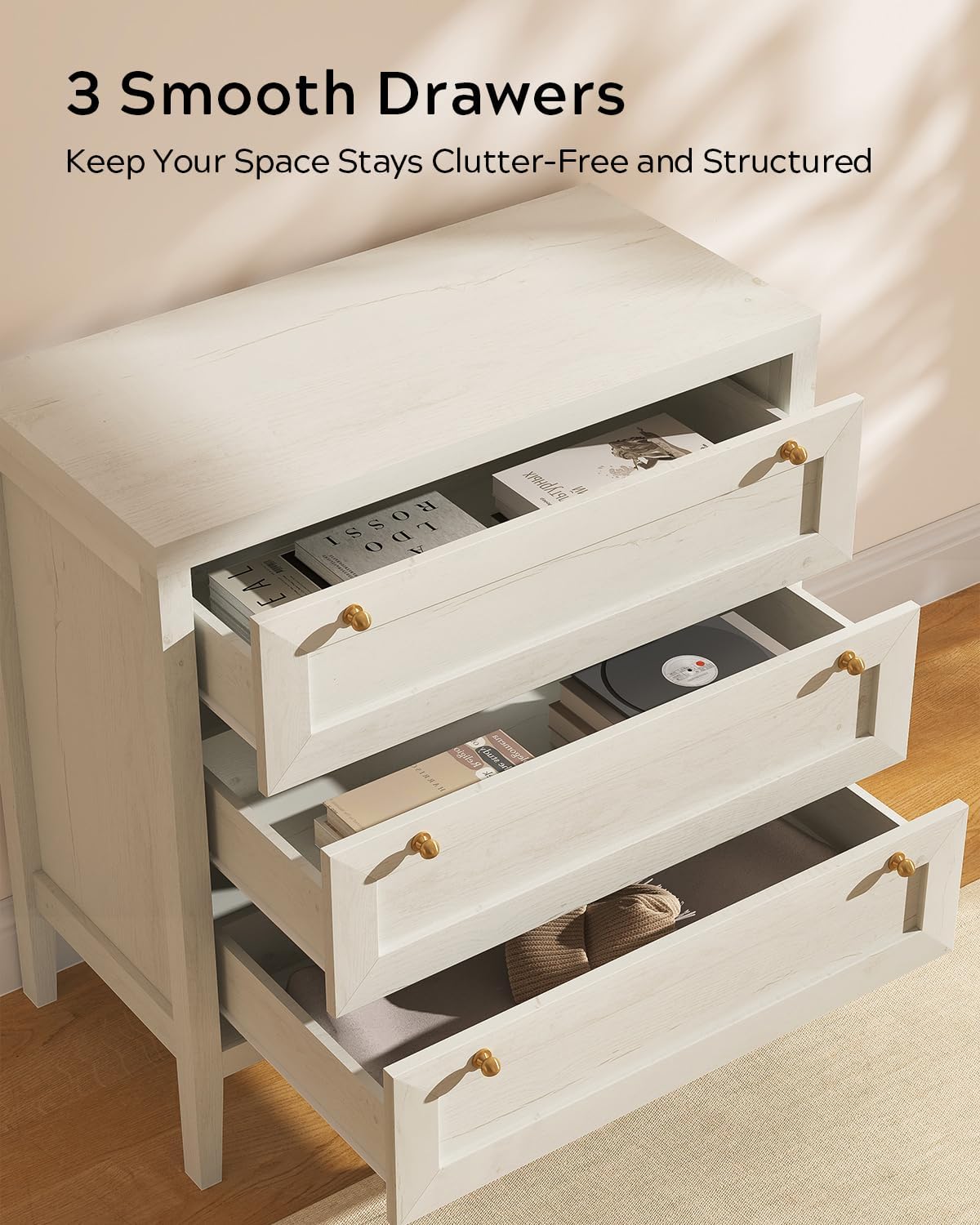 Dresser for Bedroom with 3 Drawers, Farmhouse Closet Storage Organizer with G...