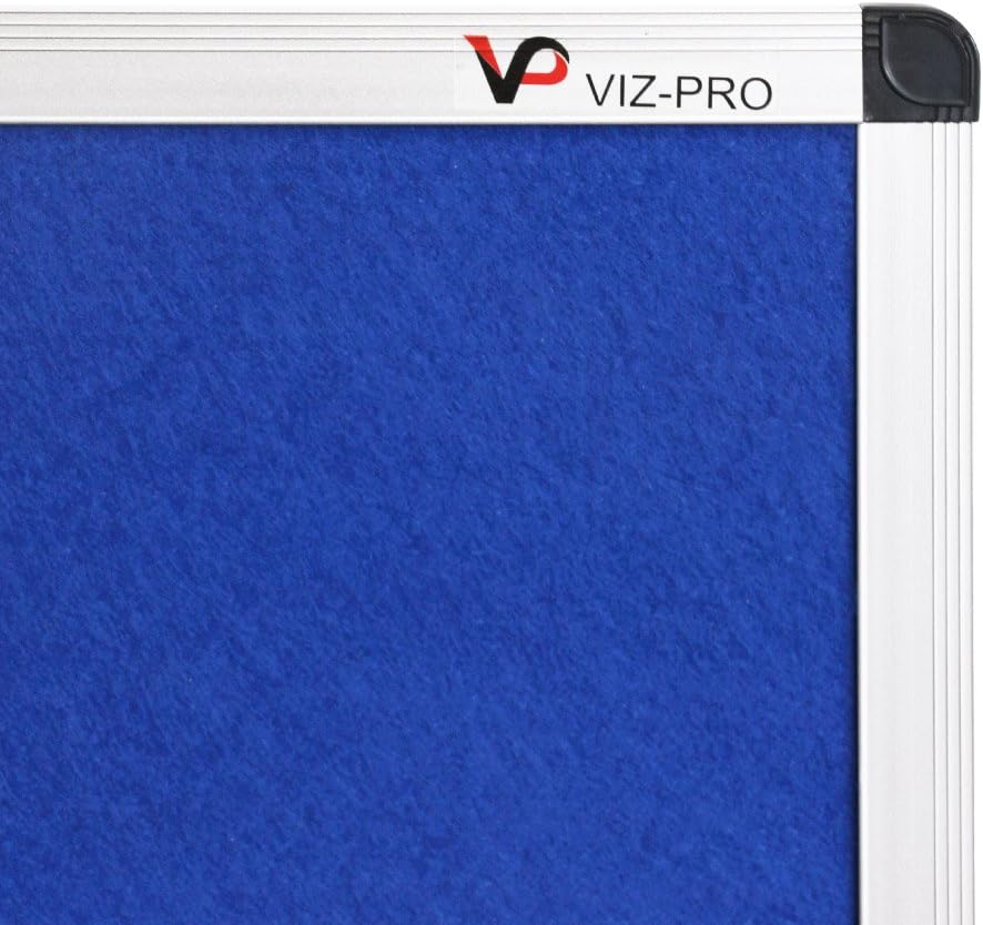 VIZ-PRO Notice Board Felt Blue, 48 X 36 Inches, Silver Aluminium Frame