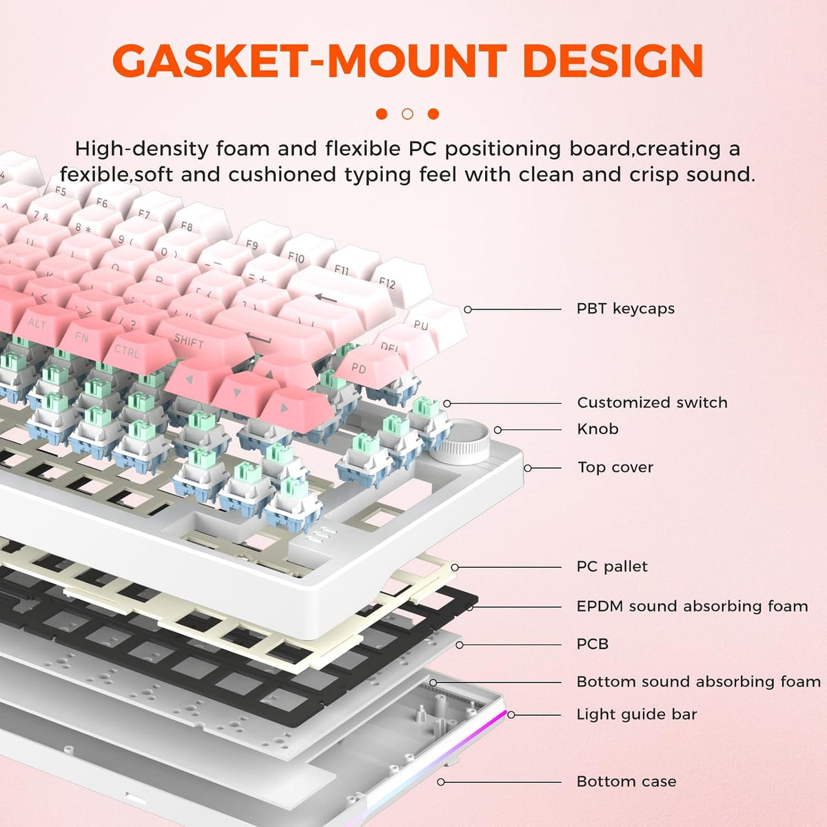 DAREU EK75PRO Sakura Pink 75% Wireless Mechanical Gaming Keyboard with Knob