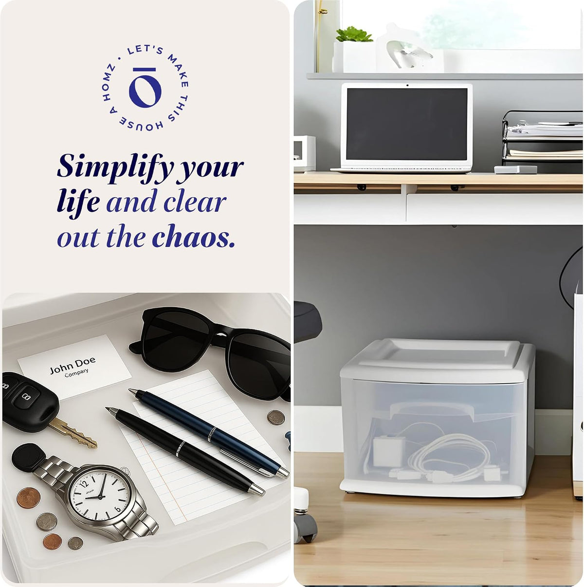 HOMZ 1 Drawer Storage Cart, Medium Plastic Container, White Frame, 2 Pack