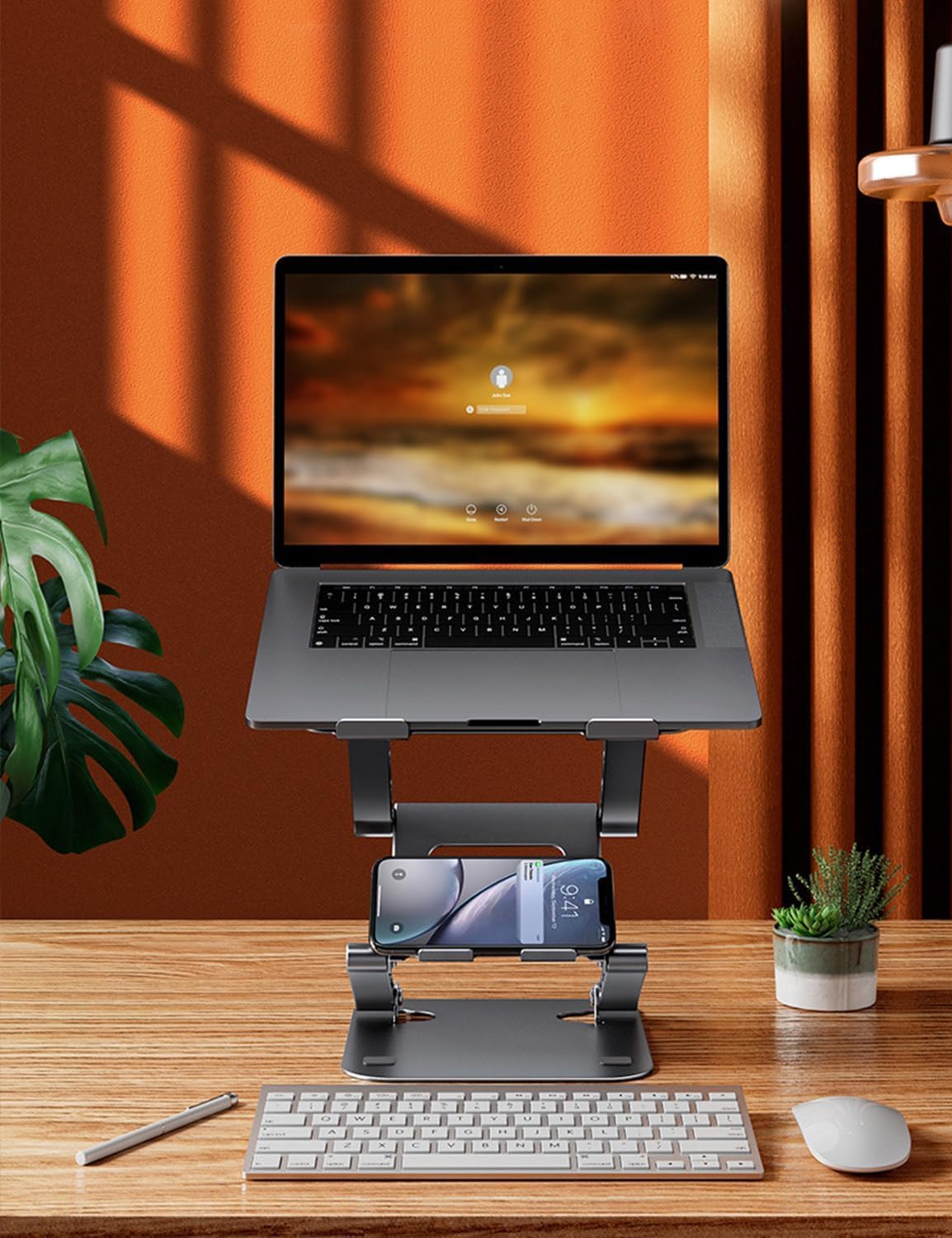 Adjustable Laptop Stand with 360°,3-Tier Ergonimic Foldable Sitting/Standing ...