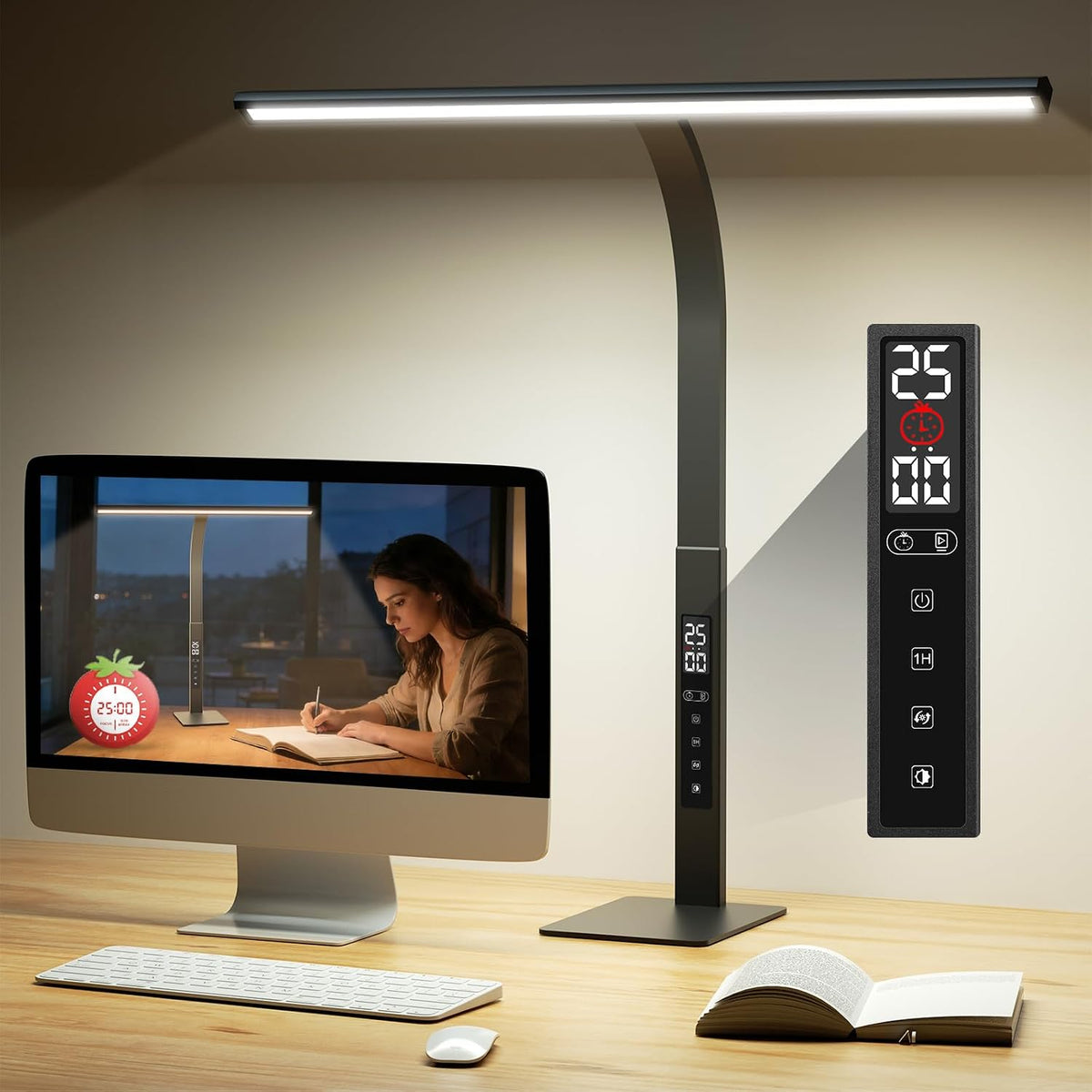 LED Desk Lamp for Office Home: Pomodoro Timer Table Light with Base 1600 Lume...
