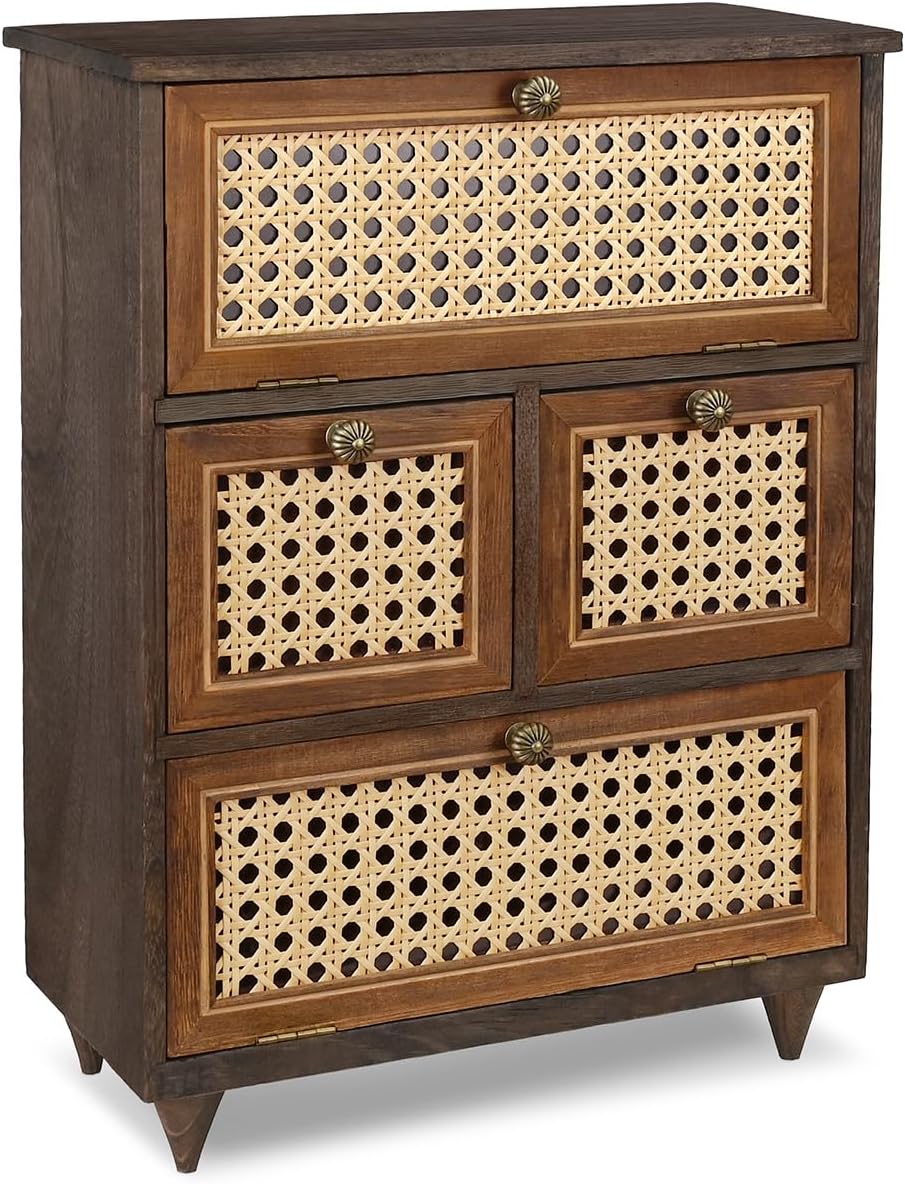 Ikee Design Small Rattan Countertop Storage Cabinet with Doors with Shelves