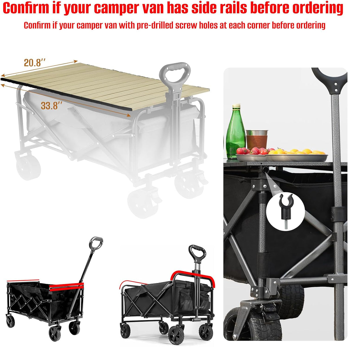 Metal Tabletop Board for Wagons Cart,Foldable Table 34"×21"