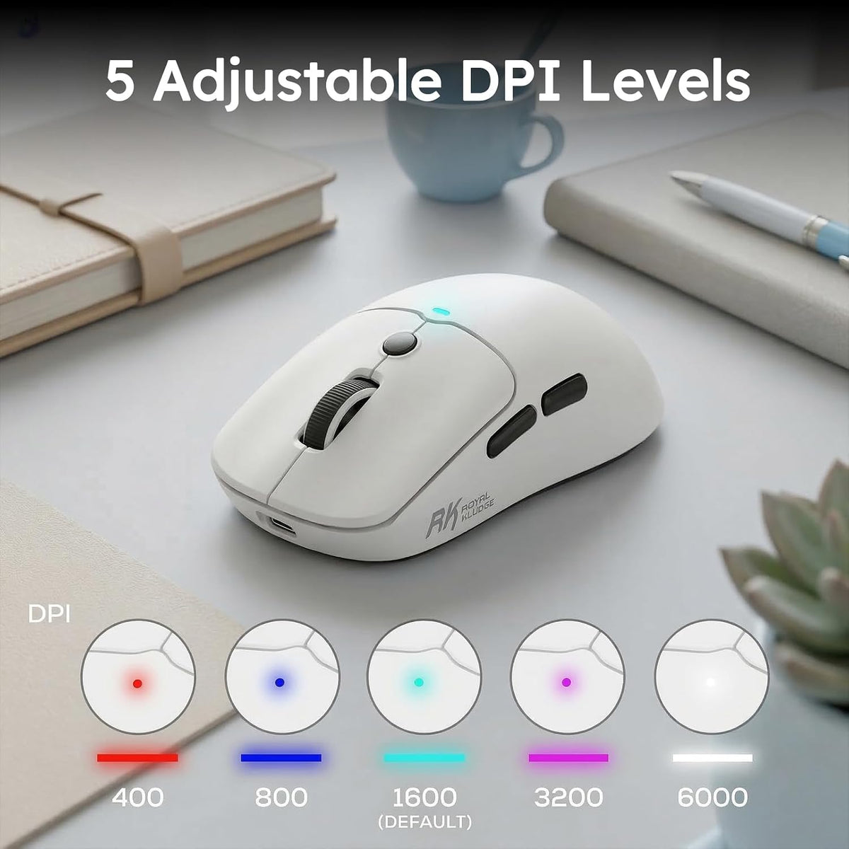 RK ROYAL KLUDGE MO1 Wireless Mouse, 55g Ultra-Lightweight Computer Mice, 6 Pr...