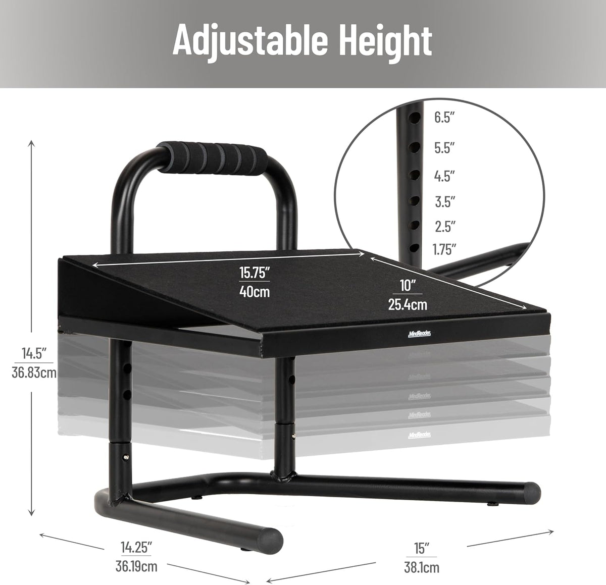 Mind Reader Foot Rest, Under Desk at Work, Ergonomic, Height Adjustable, Offi...