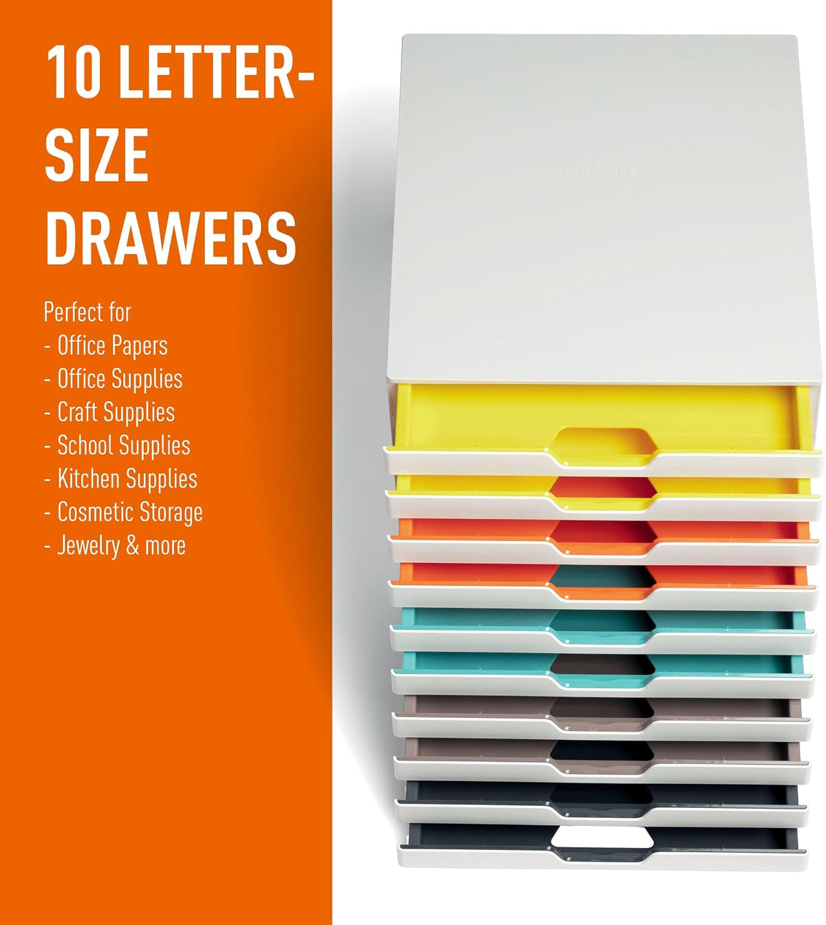 Durable, Varicolor Drawer Organizer, 10 Color Coded Drawers, White
