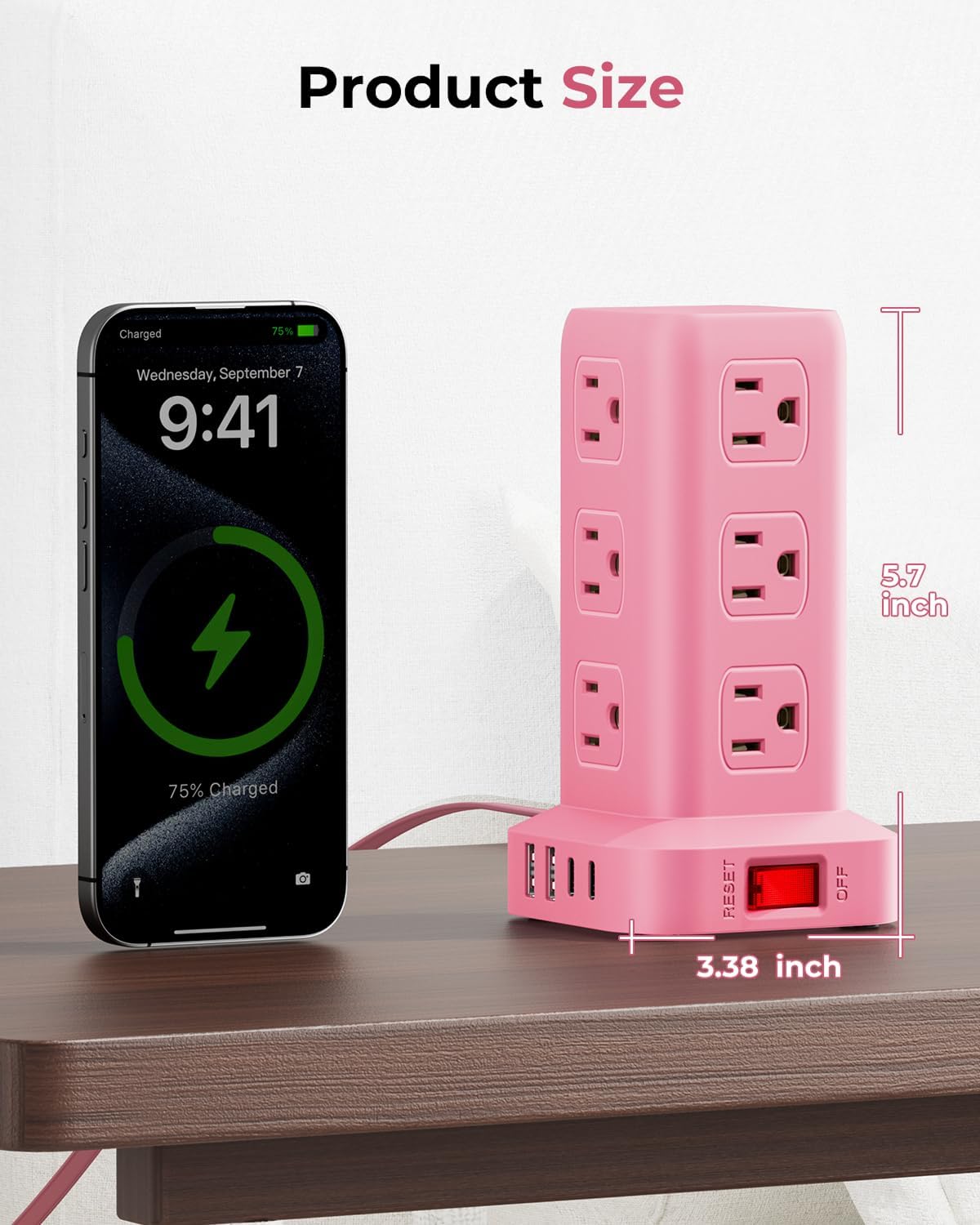 Power Strip with 12 Outlets 4 USB (1 USB C), 6.5Feet Extension Cord with Mult...