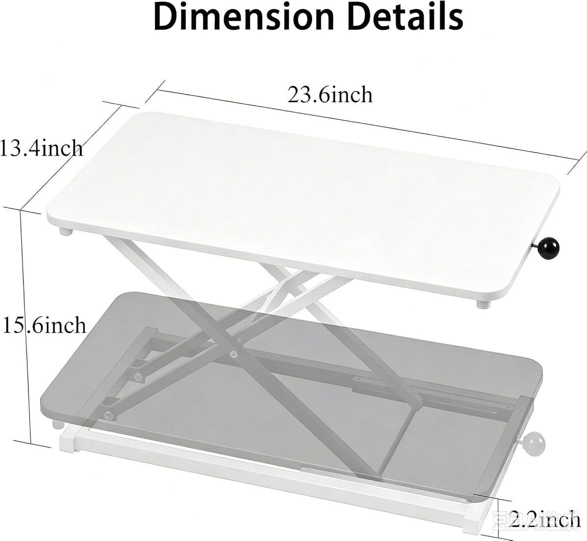 Height Adjustable Standing Desk Converter Keyboard Riser 23.6 Inch White