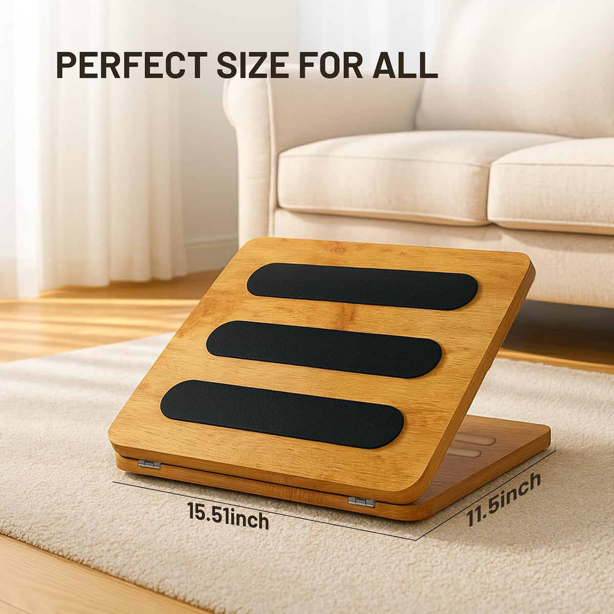 Adjustable Wooden Under Desk Footrest with Washable Foam Cushion