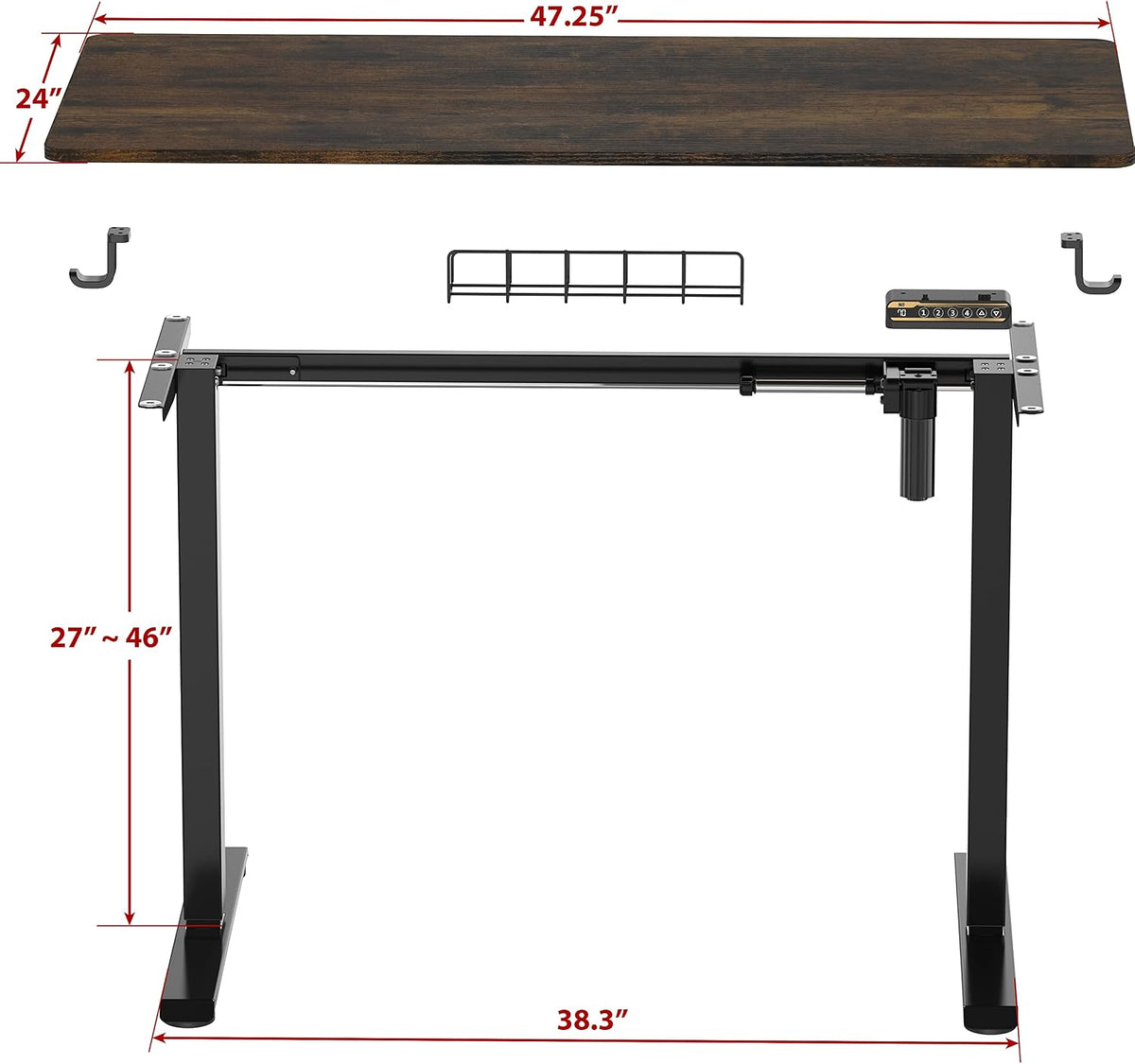 SHW 48-Inch Electric Height Adjustable Sit to Stand Desk, Rustic Brown