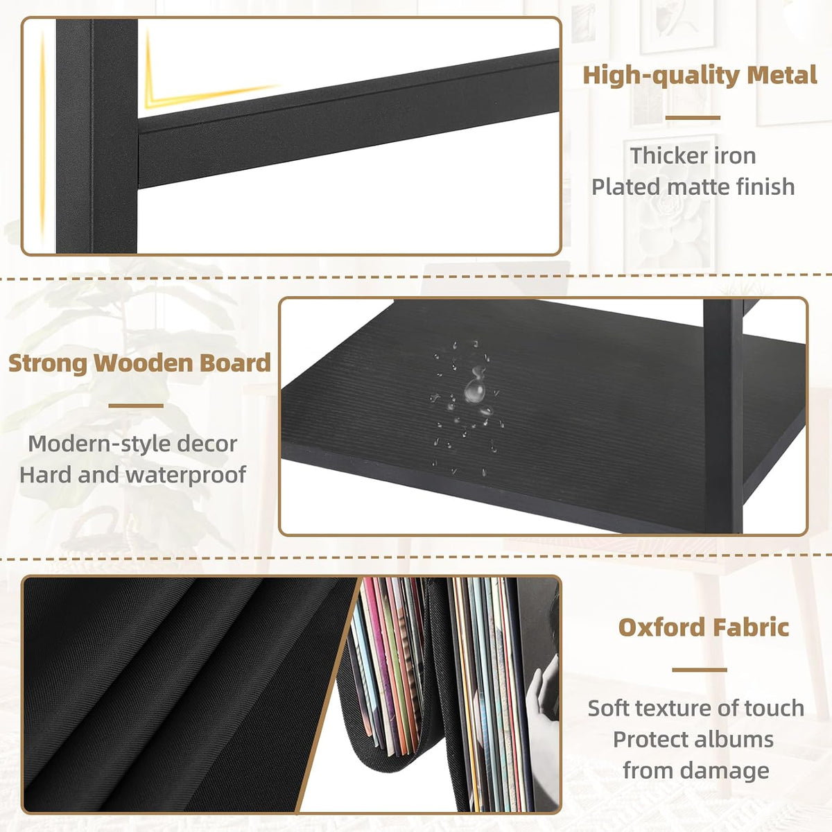 Bikoney Record Player Stand, Turntable Stand with 3-Tier Vinyl Record Storage...