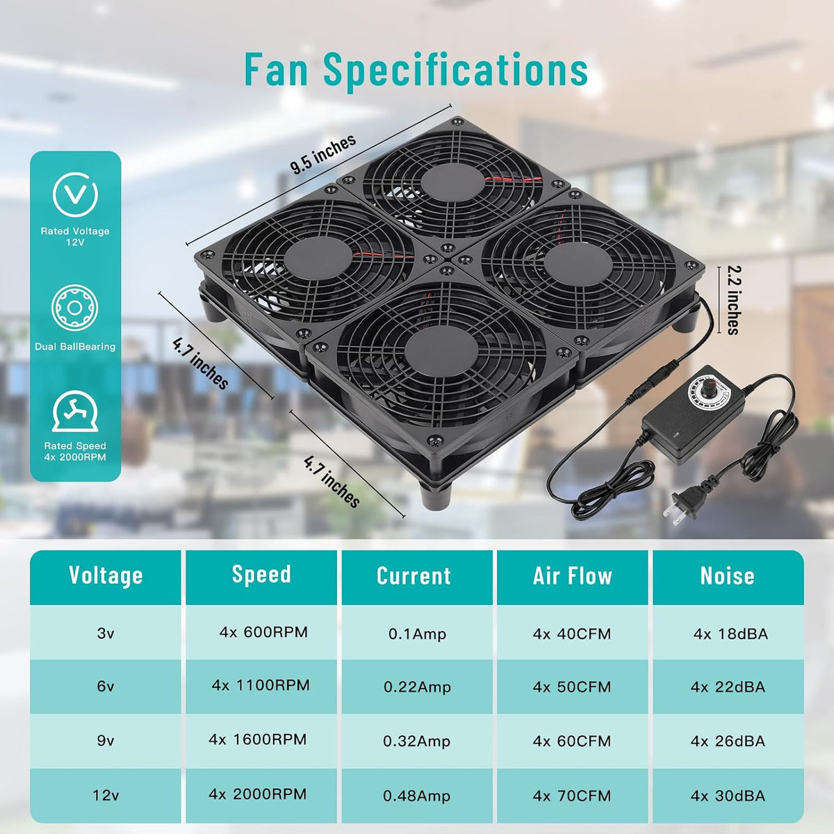 Router Laptop Cooling pad 4X 120mm Computer Fan with AC Plug Variable Speed F...