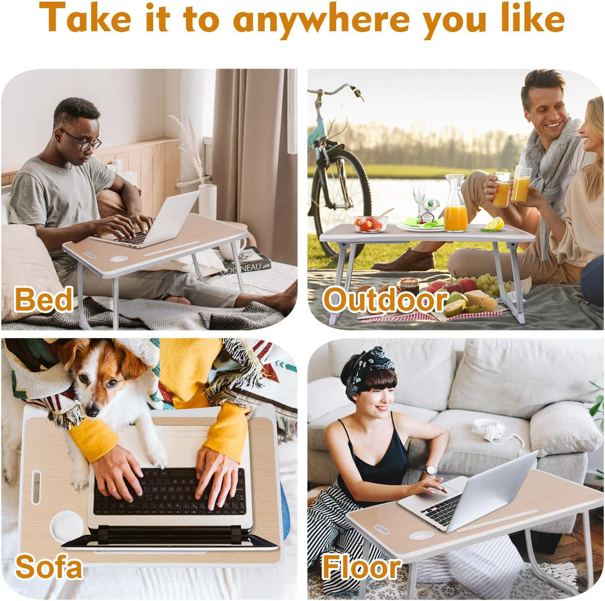 Amaredom Lap Desk, Foldable Bed Desk for Laptop, 23.6" x15.7" - Whi...