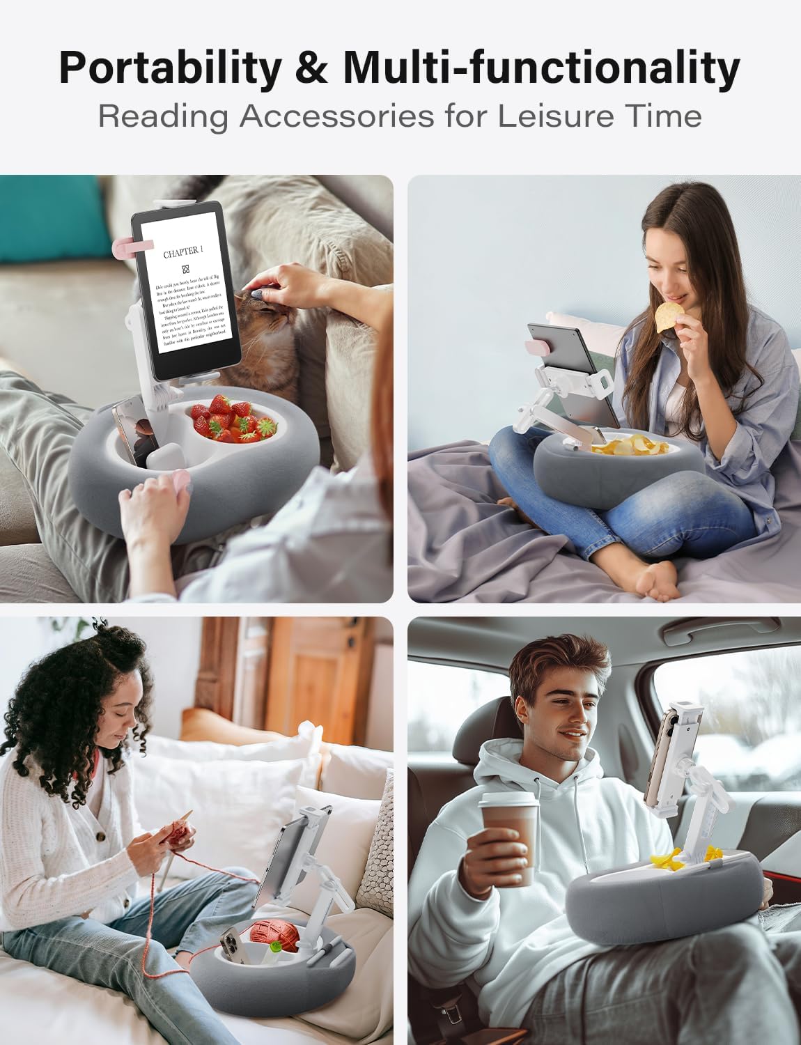 TAZENI Kindle Tablet Pillow Stand Accessories for Bed Reading, with 2 Trays
