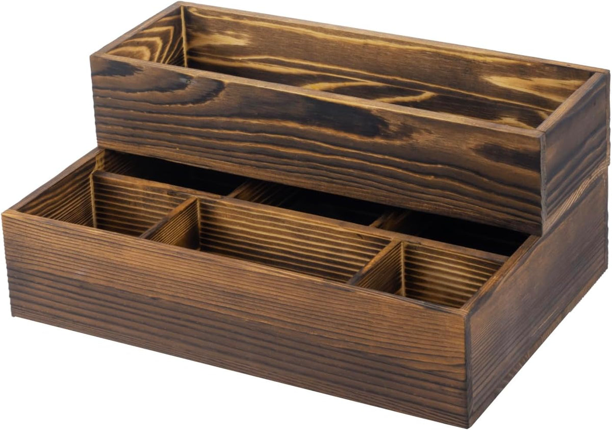 MyGift Counter Storage Organizer, 2 Tier Rustic Burnt Solid Wood Stackable Mo...