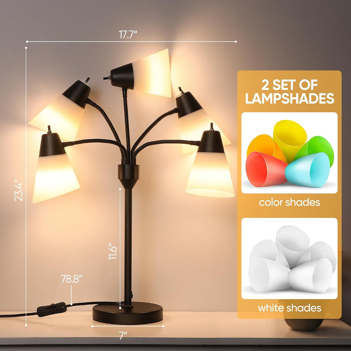 Medusa Bedside Table lamp for Bedroom,Modern Multi Head 5 Shade Lamps, Adjust...