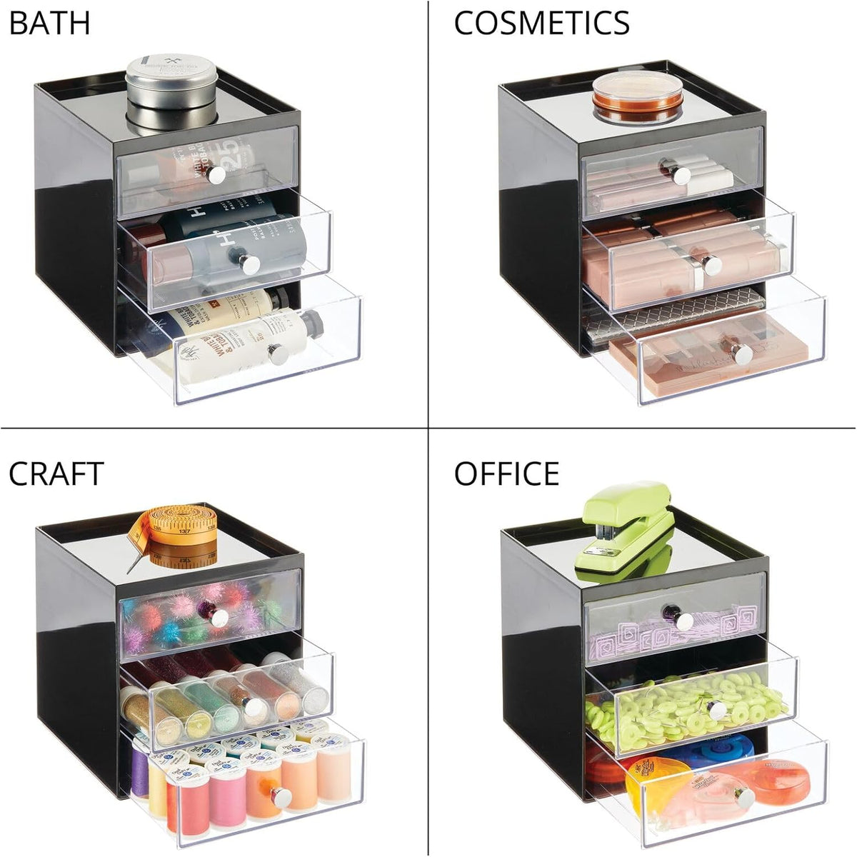 mDesign Makeup Organizer Storage Station Cube with 3 Drawers for Bathroom Van...
