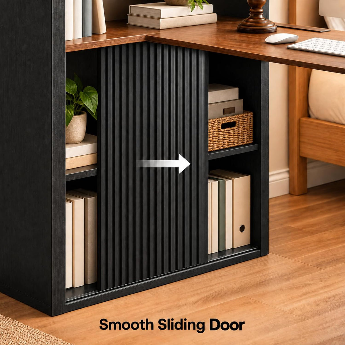 NORTHSKY 61" L Shaped Desk with Arched Bookshelf Hutch, Black Corner Com...