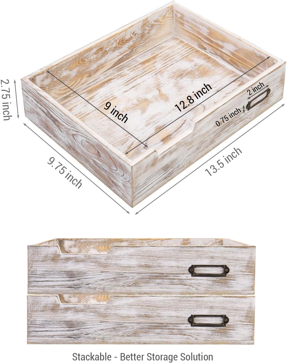 MyGift Whitewashed Wood Letter Tray, Desktop Paper File Organizer Box