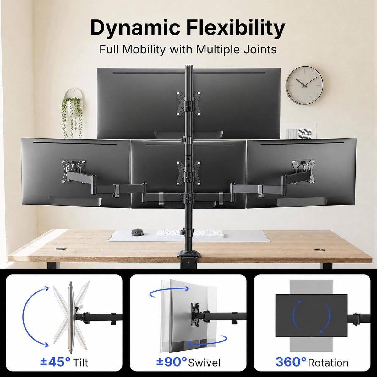 HUANUO 4 Monitor Mount for 13-34 Inch Screens, Fully Adjustable Heavy Duty Mo...